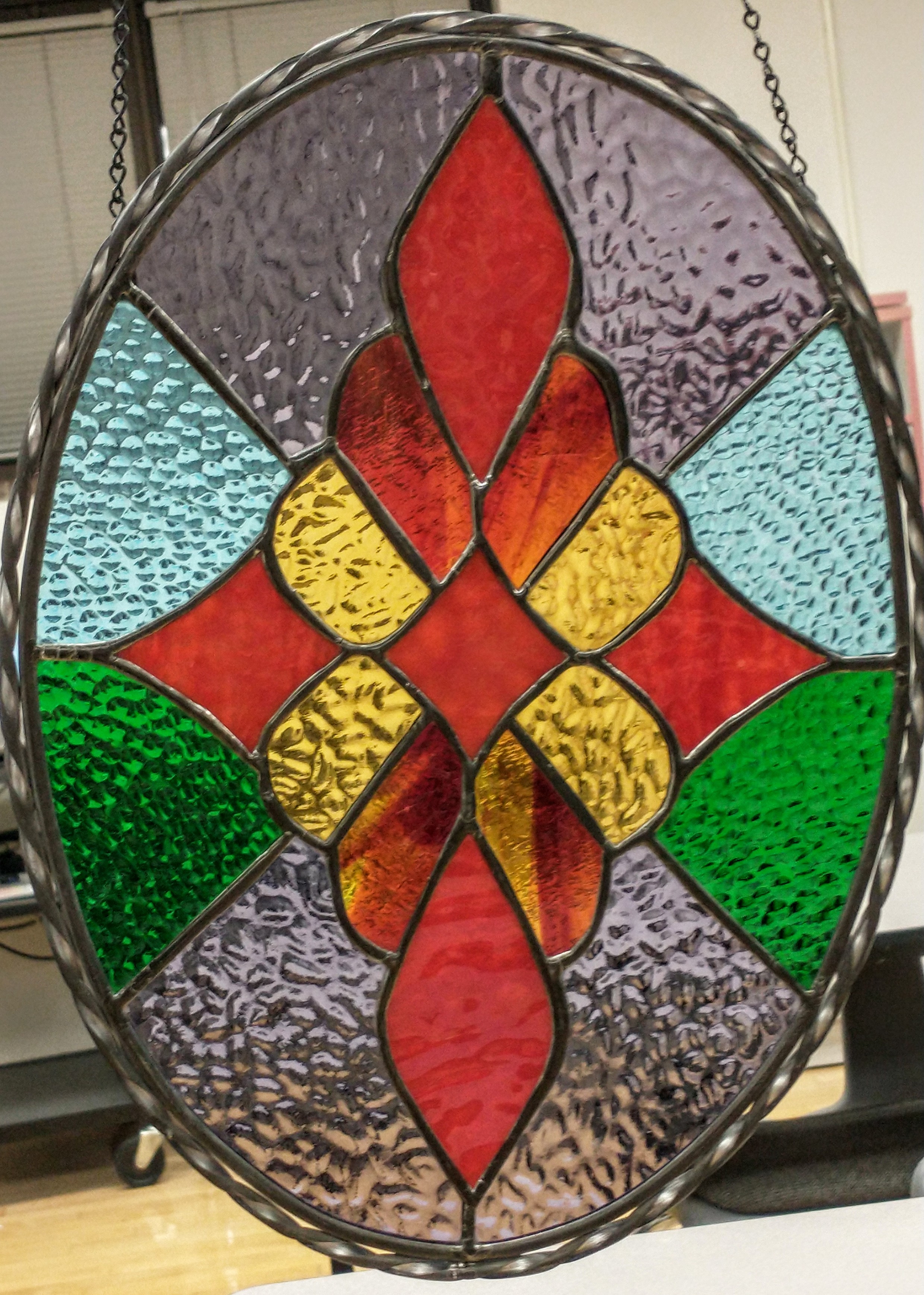 red stained glass window
